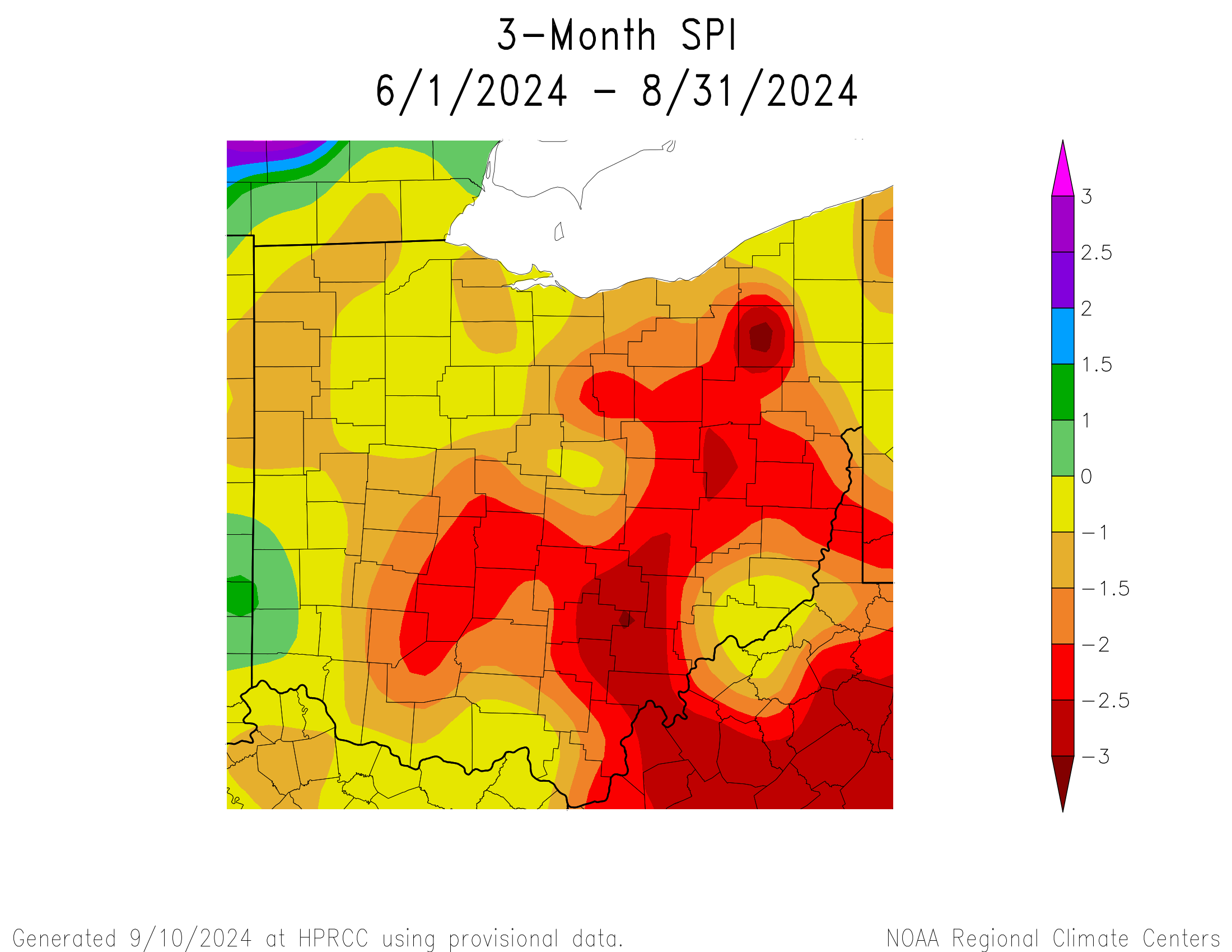 Map of 3 month soil moisture index