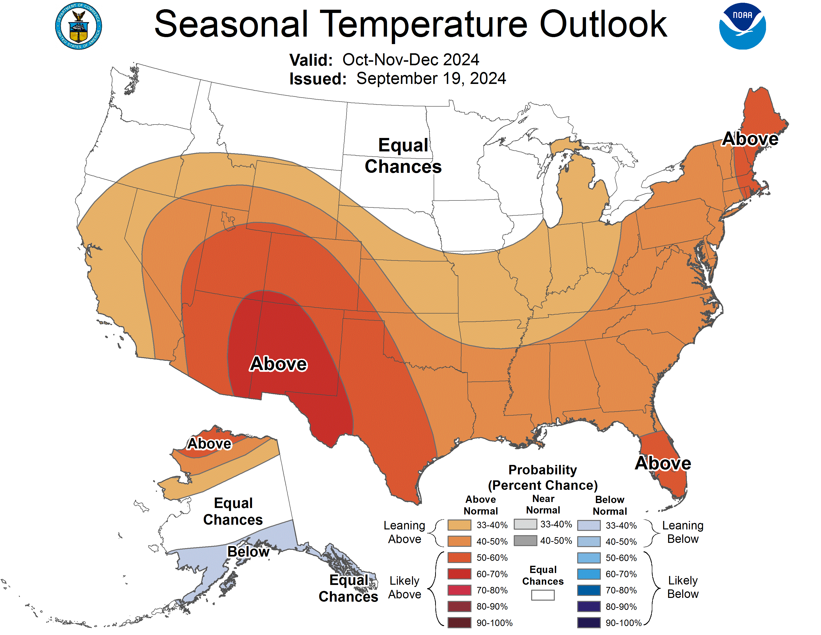 Map of temperature outlook by CPC