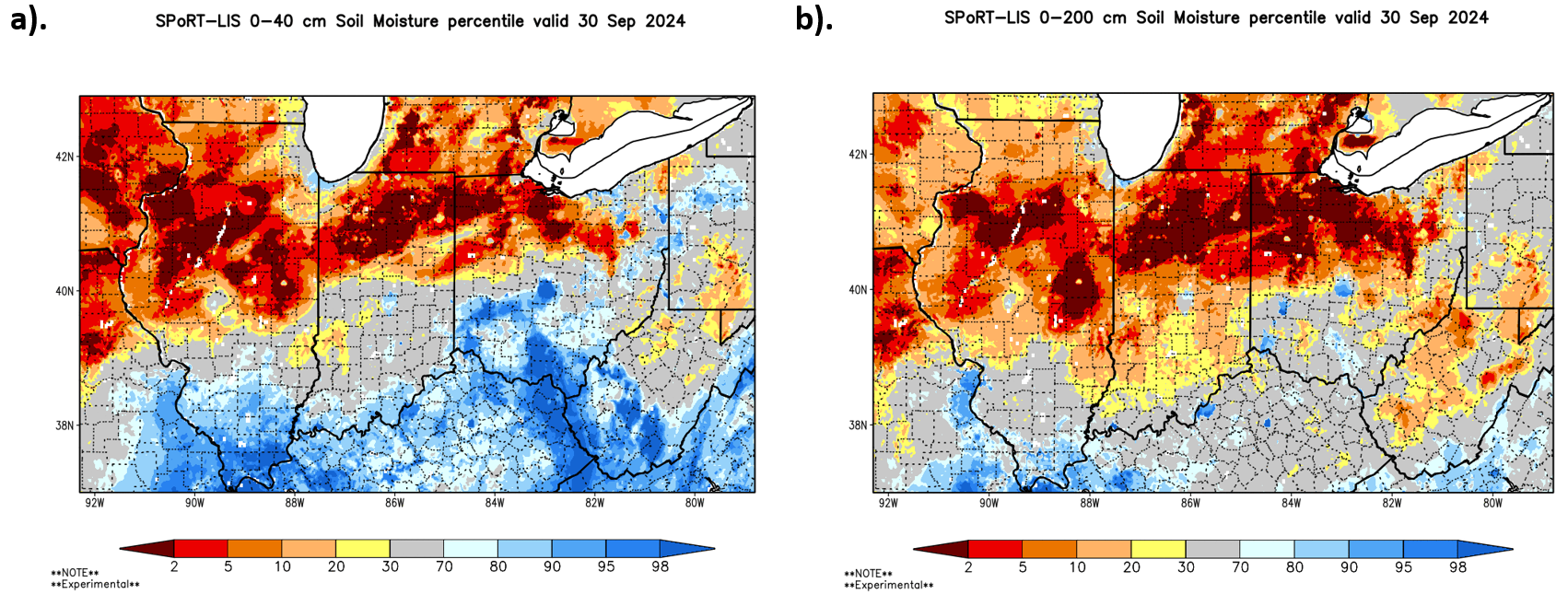 Maps of soil moisture at 0-40 cm and 0-200 cm 