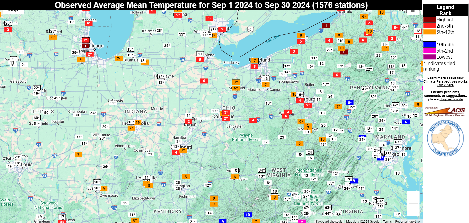 Map of station specific temperatures