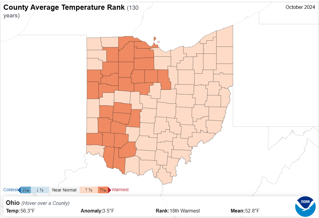 Map of county temperature ranks