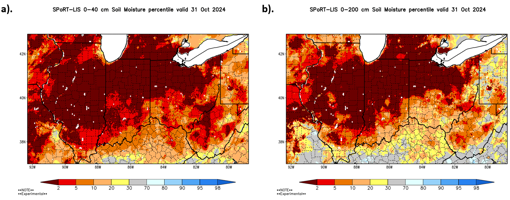 Maps of soil moisture at 0-40 cm and 0-200 cm 