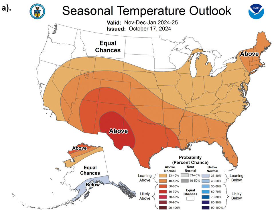 Maps of the seasonal temperature outlook.