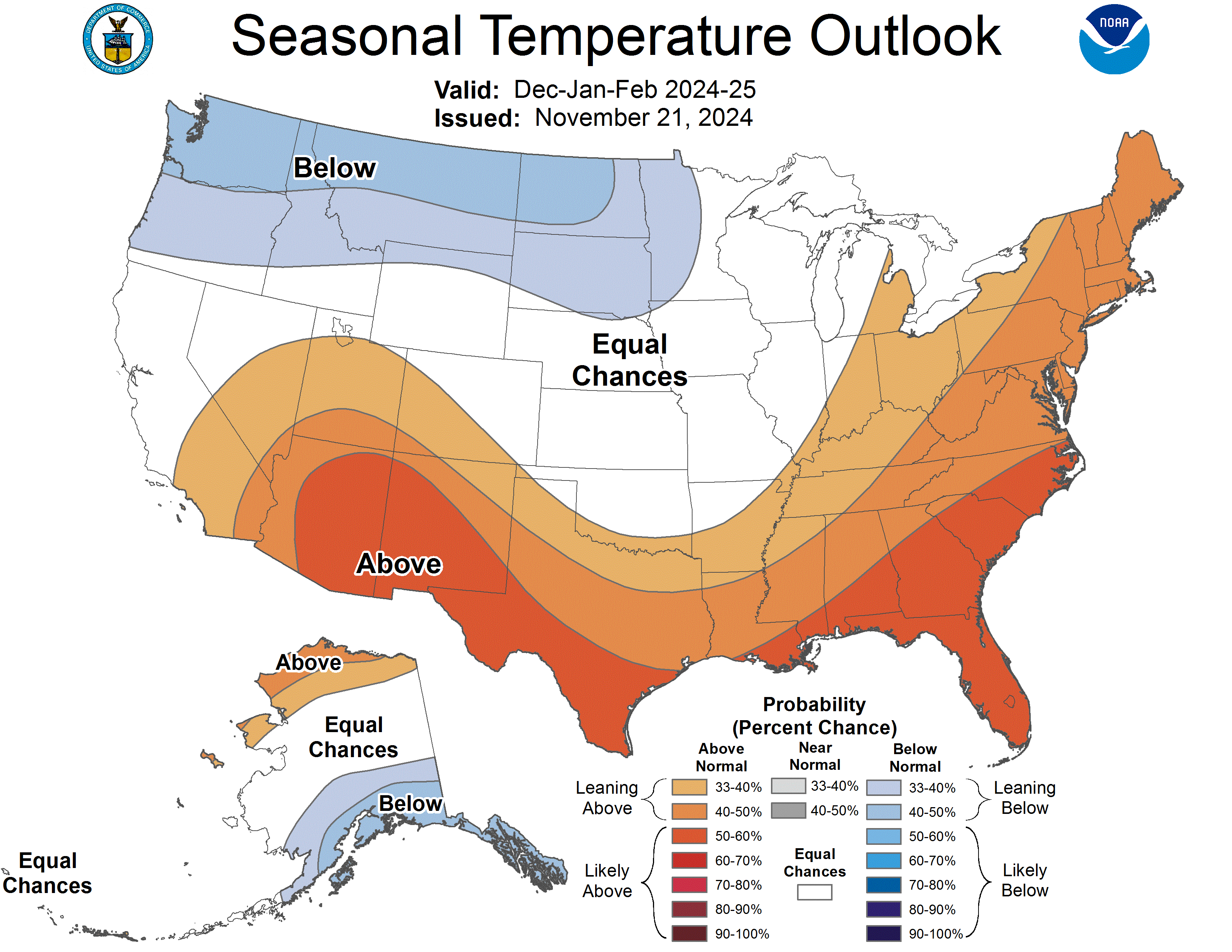 Map of temperature outlook by CPC