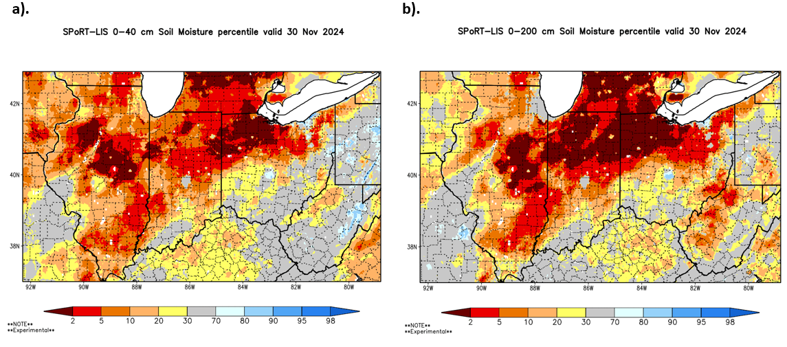 Maps of soil moisture at 0-40 cm and 0-200 cm 