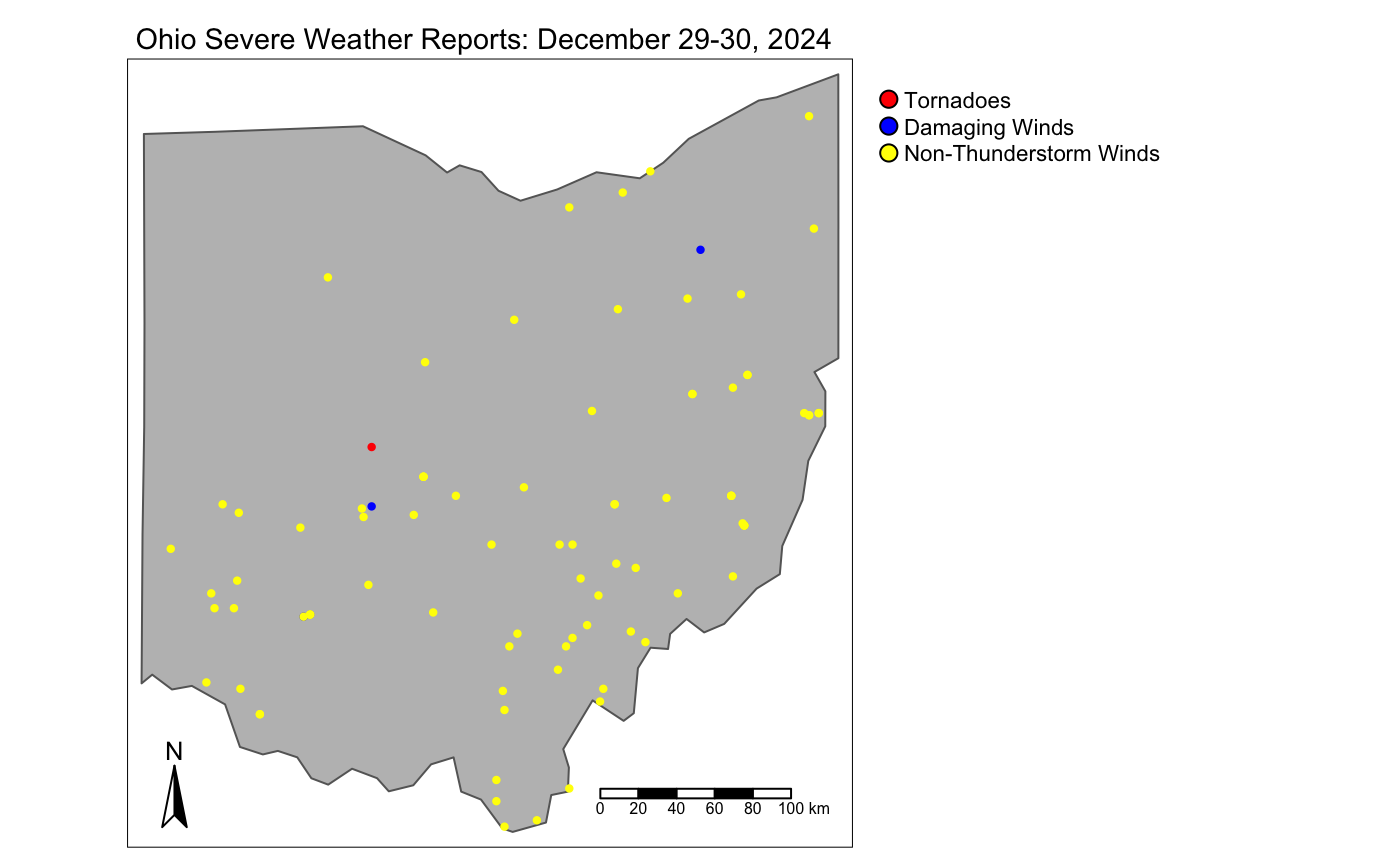 Severe weather reports from across Ohio on December 29-30th, 2024