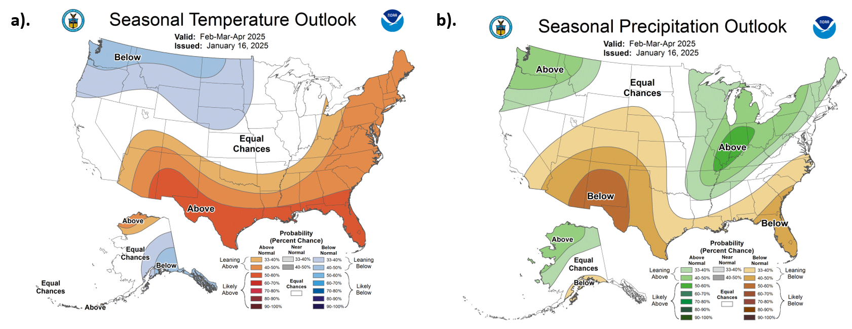 Maps of Seasonal outlooks provided by Climate Prediction Center