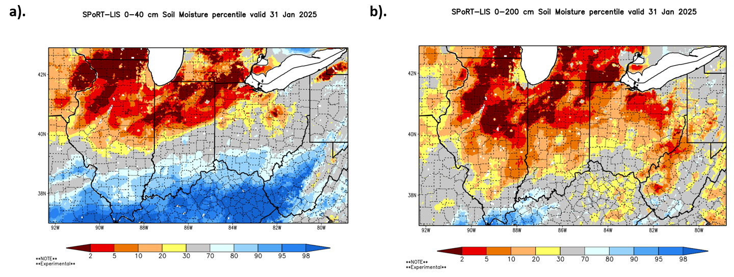 Map of soil moisture at 0-40 cm and 0-200 cm.