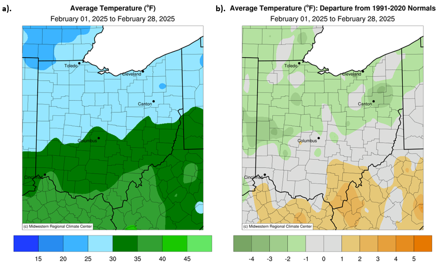 Maps of temperature and departure from normal temperature