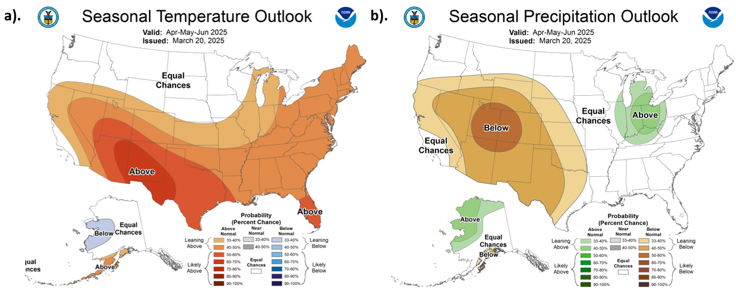 Maps of seasonal temperature and precipitation outlook