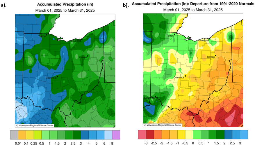 Map of precipitation in Ohio
