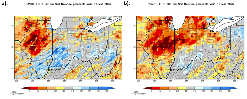 Map of soil moisture in Ohio