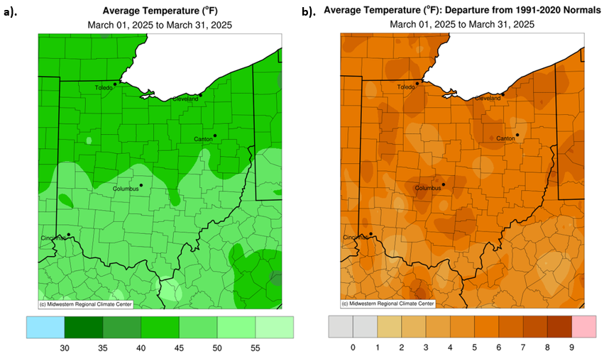 Map of temperatures in Ohio