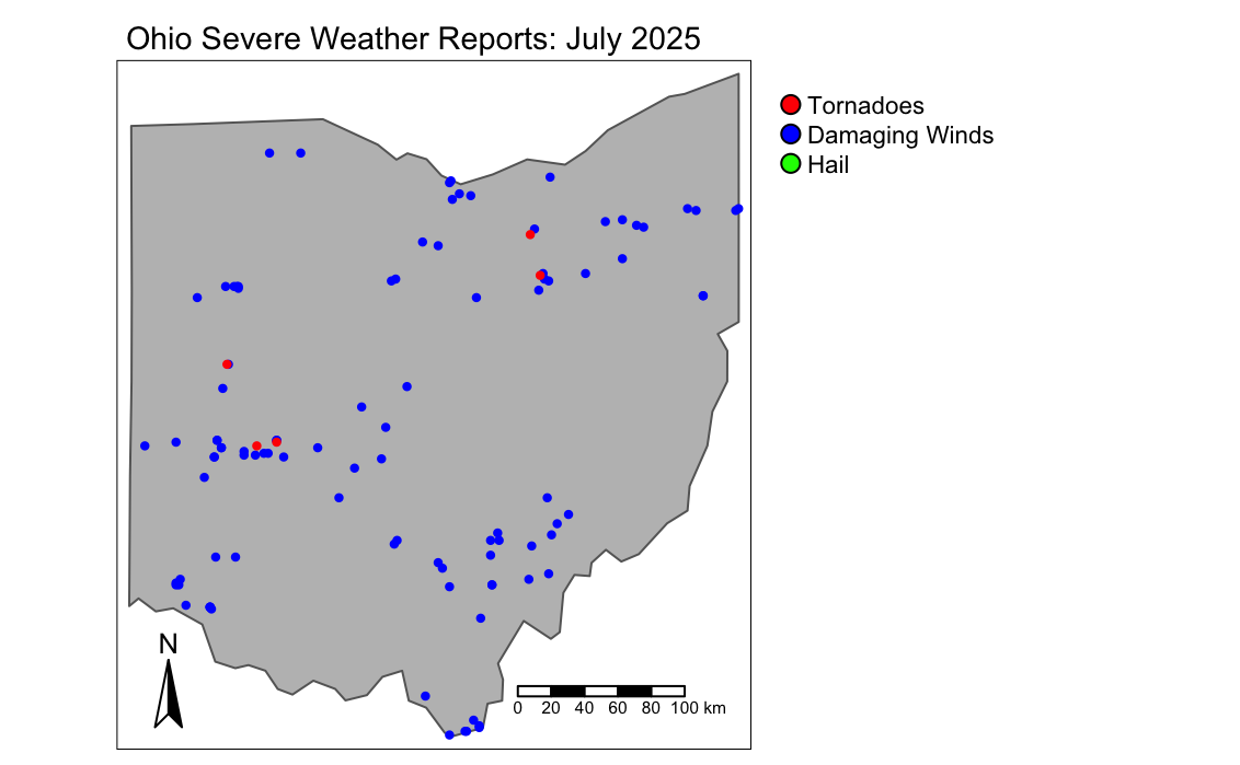 Map of local storm reports in july in ohio