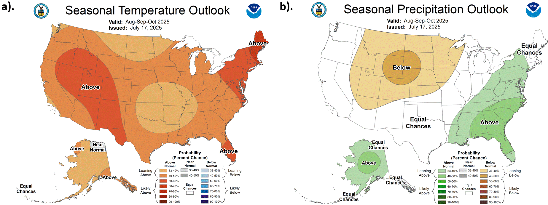 Map of seasonal temperature and precipitation outlook