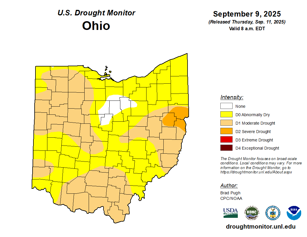 Drought monitor map of Ohio.