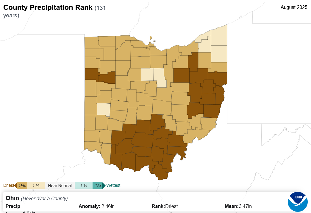 Map of county precipitation ranking.