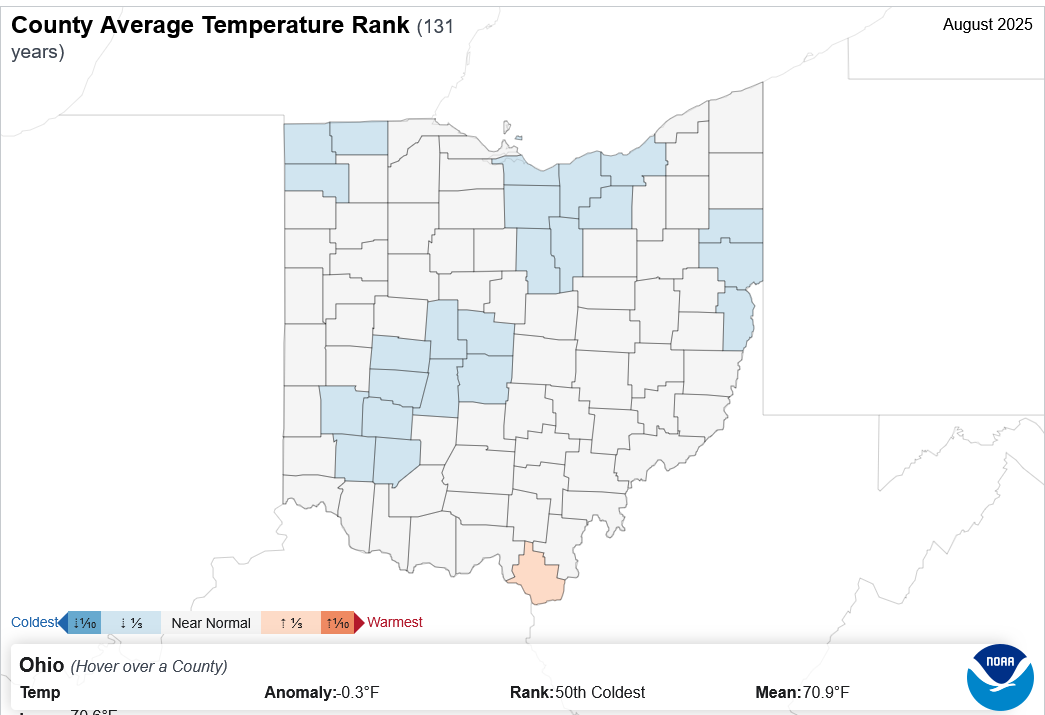 Maps of county temperature ranking.