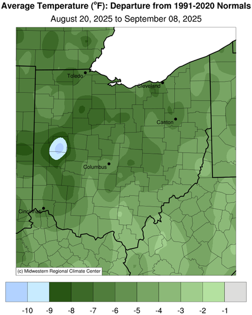 Map of average temperature in Ohio