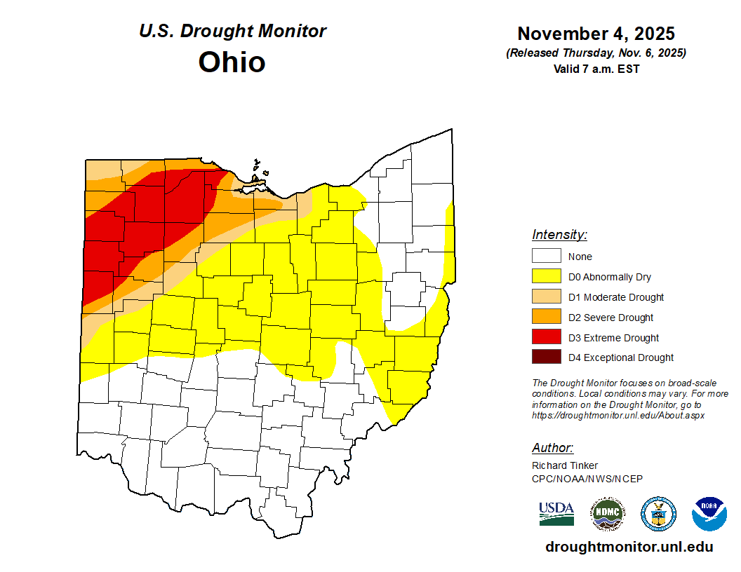 Map of drought monitor in Ohio.