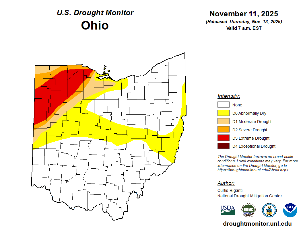 Drought monitor map of Ohio.