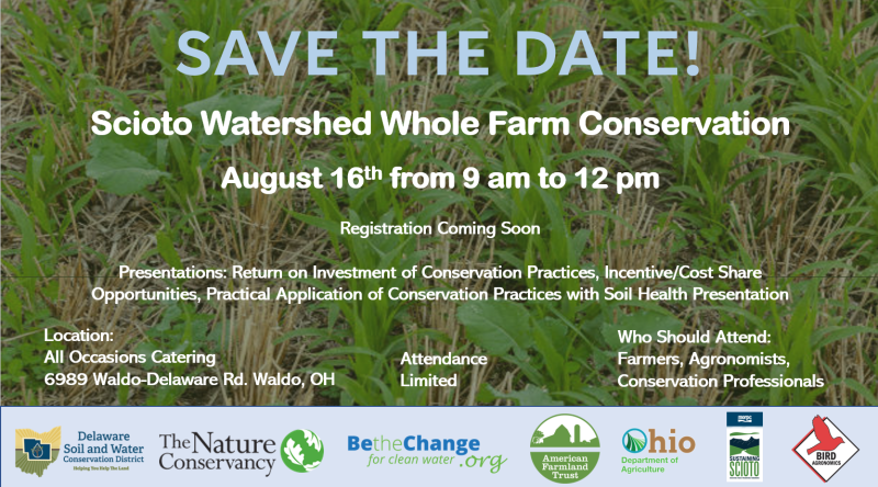Sign for Scioto Watershed Whole Farm Conservation on August 16th 9am-12pm in Walso, Ohio