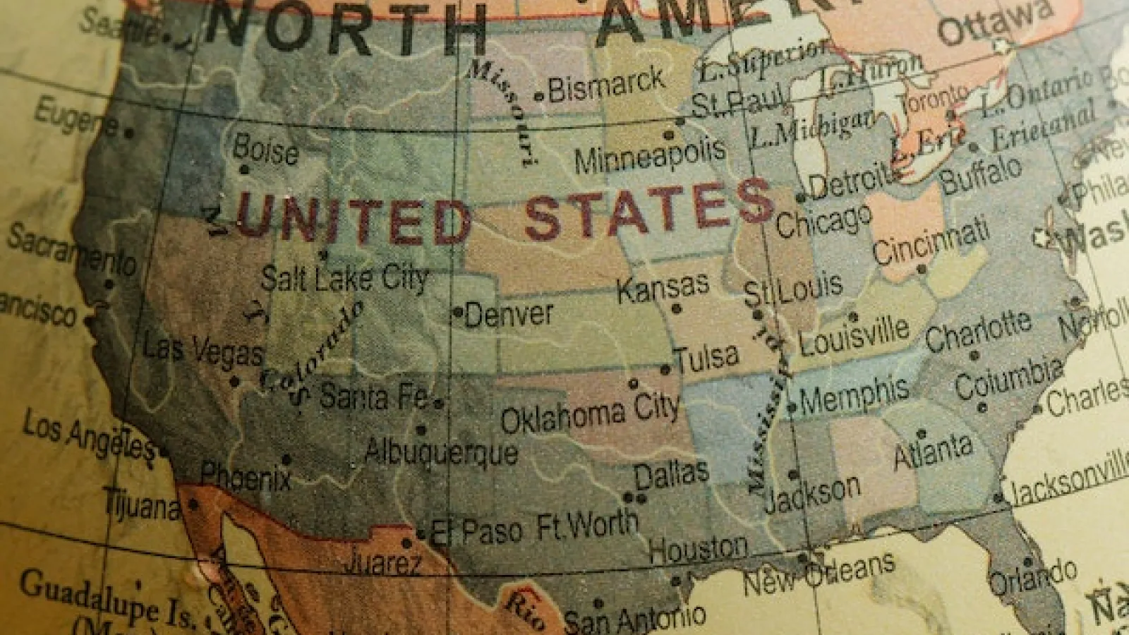 Graphic map of us in blue and pink hues