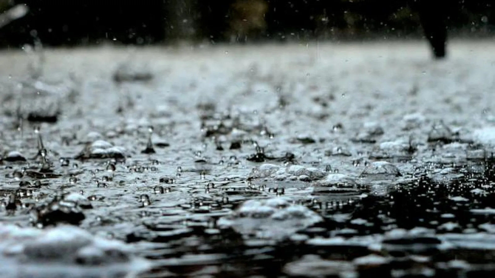 Heavy rain drops on the ground.