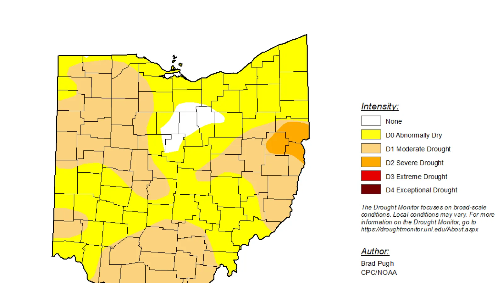 Drought monitor map of Ohio.
