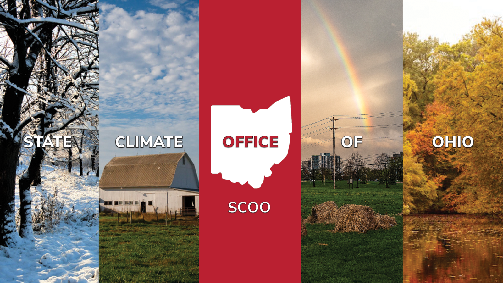 Logo for SCOO with four images of Ohio's winter, spring, summer, and fall, with the center pannel including the shape of Ohio.