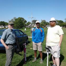 Assistant State Climatologist Jim DeGrand, Undergraduate Research Stephen Maldonado, and SCOO collaborator Aaron Wilson prepare to intall soil moisture probes at the OARDC-Columbus site. Assistant State Climatologist Jim DeGrand, Undergraduate Research Stephen Maldonado, and SCOO collaborator Aaron Wilson pose for a picture near the OARDC-Columbus meteorological tower preparing to intall soil moisture probes in the ground.