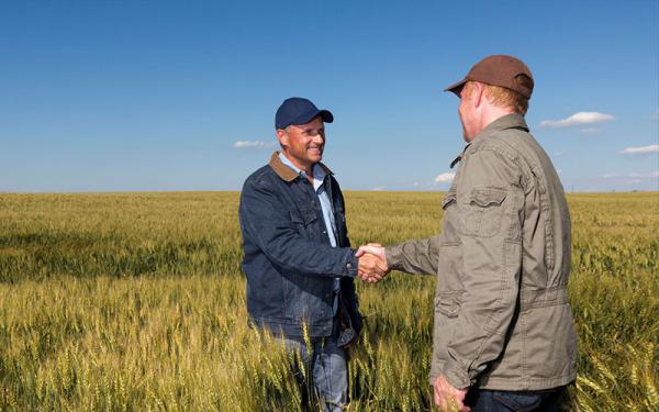 Two farmers shake hands
