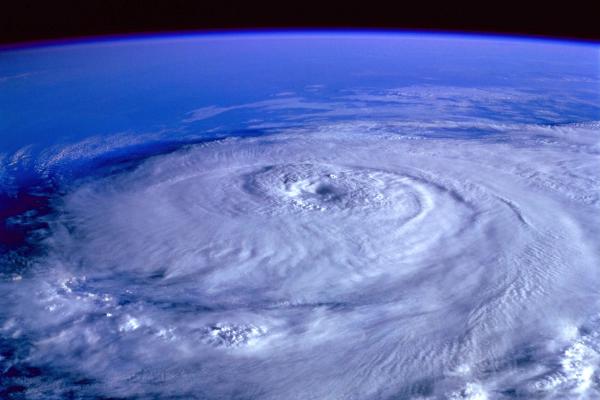 Satellite image taken from space showing a large hurricane