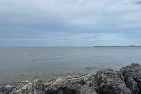 Lake Erie with rocks in the forefront.