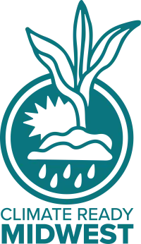 Climate Ready Midwest logo of corn stalk growing behind rain cloud.
